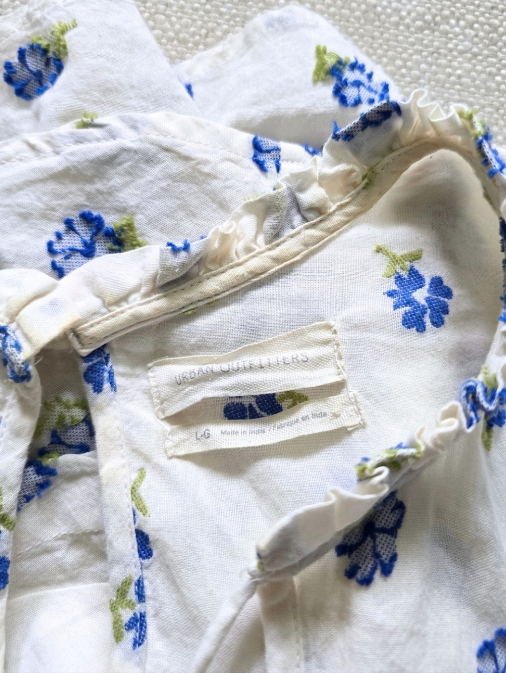 Urban Outfitters Jai Frock Dress White Blue Floral Cotton Cottagecore Boho Large - Picture 8 of 9